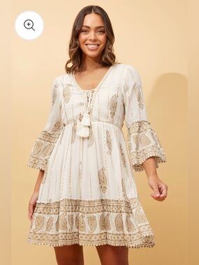 Papillon Boho Paisley Mini Dress NWT XS Extra Small Gold Tassel